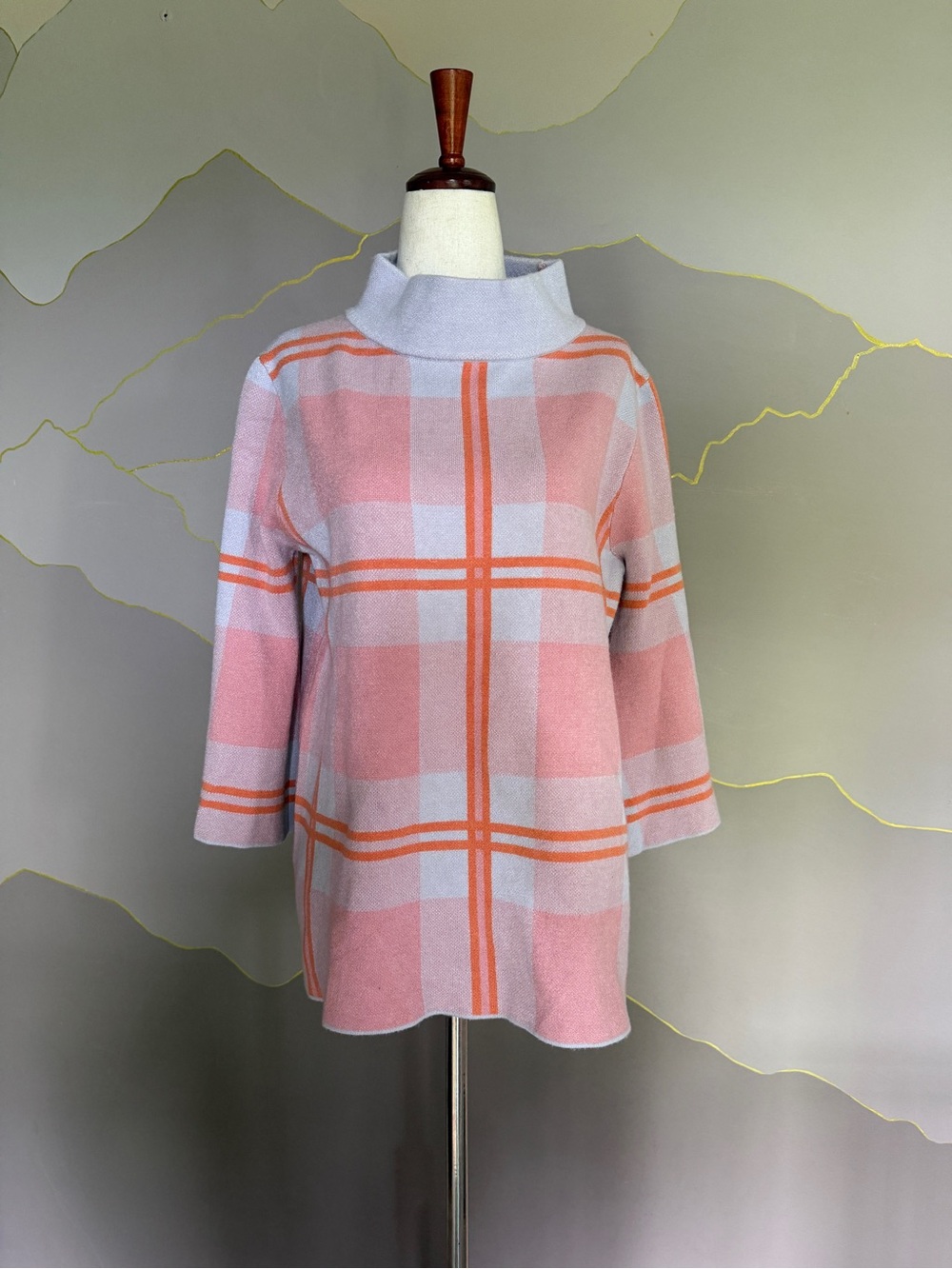 Fate Pink & Orange Plaid Cowl Neck Sweater